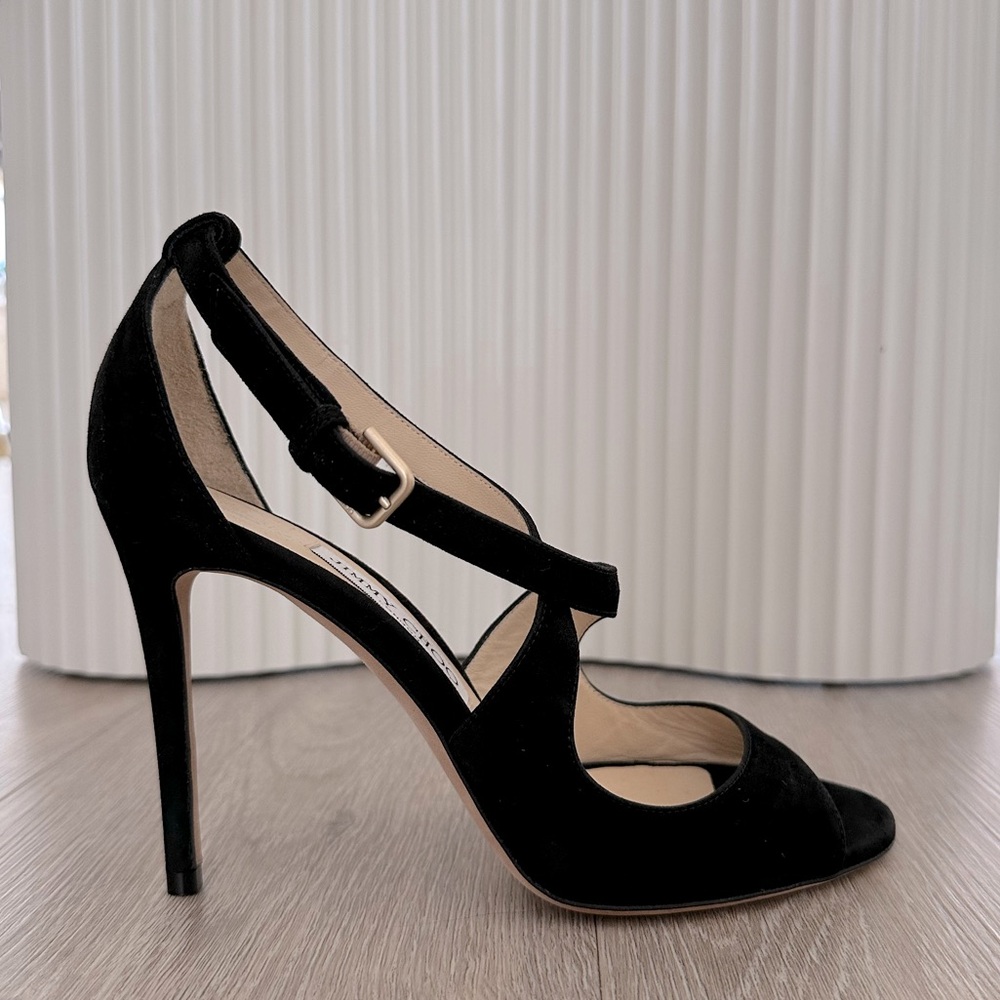 Authentic Jimmy Choo Black Suede Sandal Heels Emily 85 – Brand New! - Picture 4 of 11